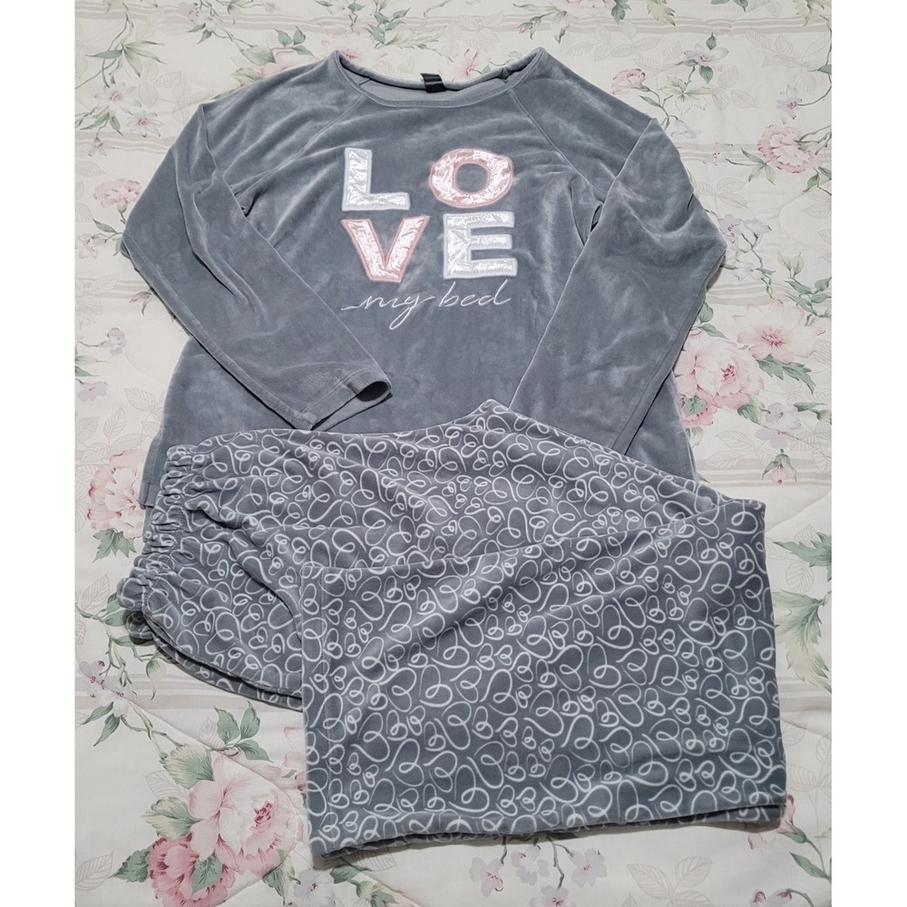 George Women's Textured Stretch Microfleece 2-Piece Pajamas Set, Small, Grey